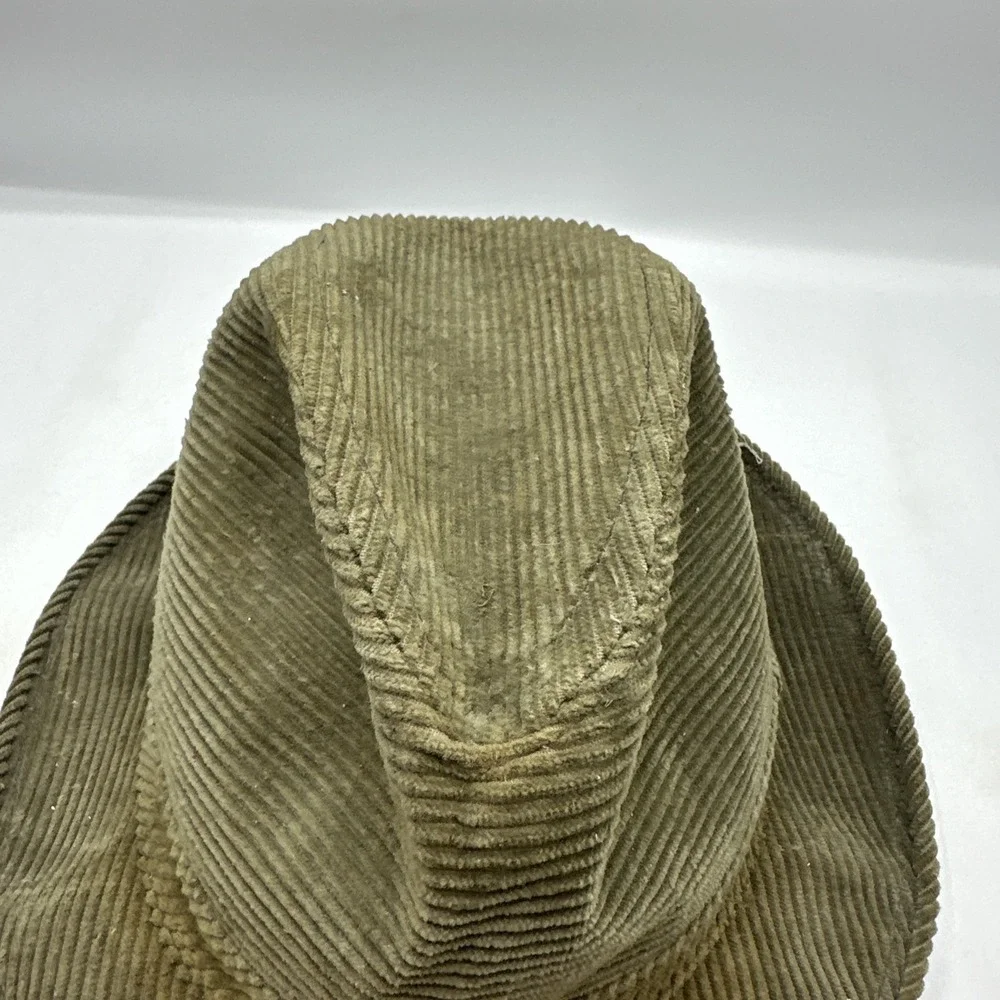 Olive Green Corduroy Fedora Hat Feather Accent Union Made Mens Hat Vintage